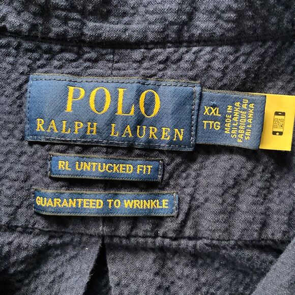 Polo Ralph Lauren Mens Shirt 2xl Navy Blue Seersucker Guaranteed to Wrinkle - Picture 4 of 7